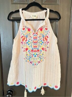 Savanna Jane Cream Halter Camisole with Pink, Blue and Yellow Embroidery